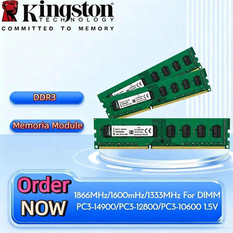 Kingston Memoria Module Kingston DDR3 For Desktop PC 4GB 8GB Multi Frequency 1333MHz 1600MHz 1866MHz 1/2 Pack RAM
Kingston Memoria Module Kingston DDR3 For Desktop PC 4GB 8GB Multi Frequency 1333MHz 1600MHz 1866MHz 1/2 Pack RAM