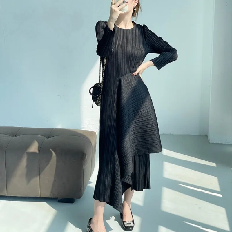 Miyake 2022, осеннее плиссированное платье с нерегулярным дизайном на талии, элегантное длинное платье с французским темпераментом, эластичная одежда большого размера
Miyake 2022, осеннее плиссированное платье с нерегулярным дизайном на талии, элегантное длинное платье с французским темпераментом, эластичная одежда большого размера