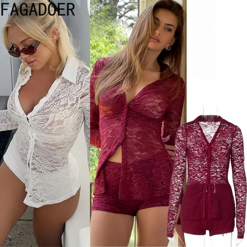 FAGADOER Sexy Lace See Through Patchwork Two Piece Outfits Woman Solid Color Long Sleeves Crop Top and Shorts Female Streetwear
FAGADOER Sexy Lace See Through Patchwork Two Piece Outfits Woman Solid Color Long Sleeves Crop Top and Shorts Female Streetwear
