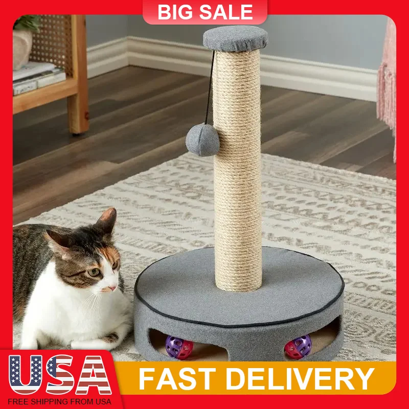 19 Inch Cat Scratching Post with Jute Wrapped Pole Hanging Ball Toy Compact Space Saving Design Gray Furniture Protector
19 Inch Cat Scratching Post with Jute Wrapped Pole Hanging Ball Toy Compact Space Saving Design Gray Furniture Protector