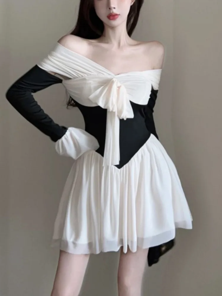 French Elegant Slash Neck Princess Evening Party Dress Women Slim Chic Bow Flare Sleeve Short Dresses Female Casual Vestidos New
French Elegant Slash Neck Princess Evening Party Dress Women Slim Chic Bow Flare Sleeve Short Dresses Female Casual Vestidos New