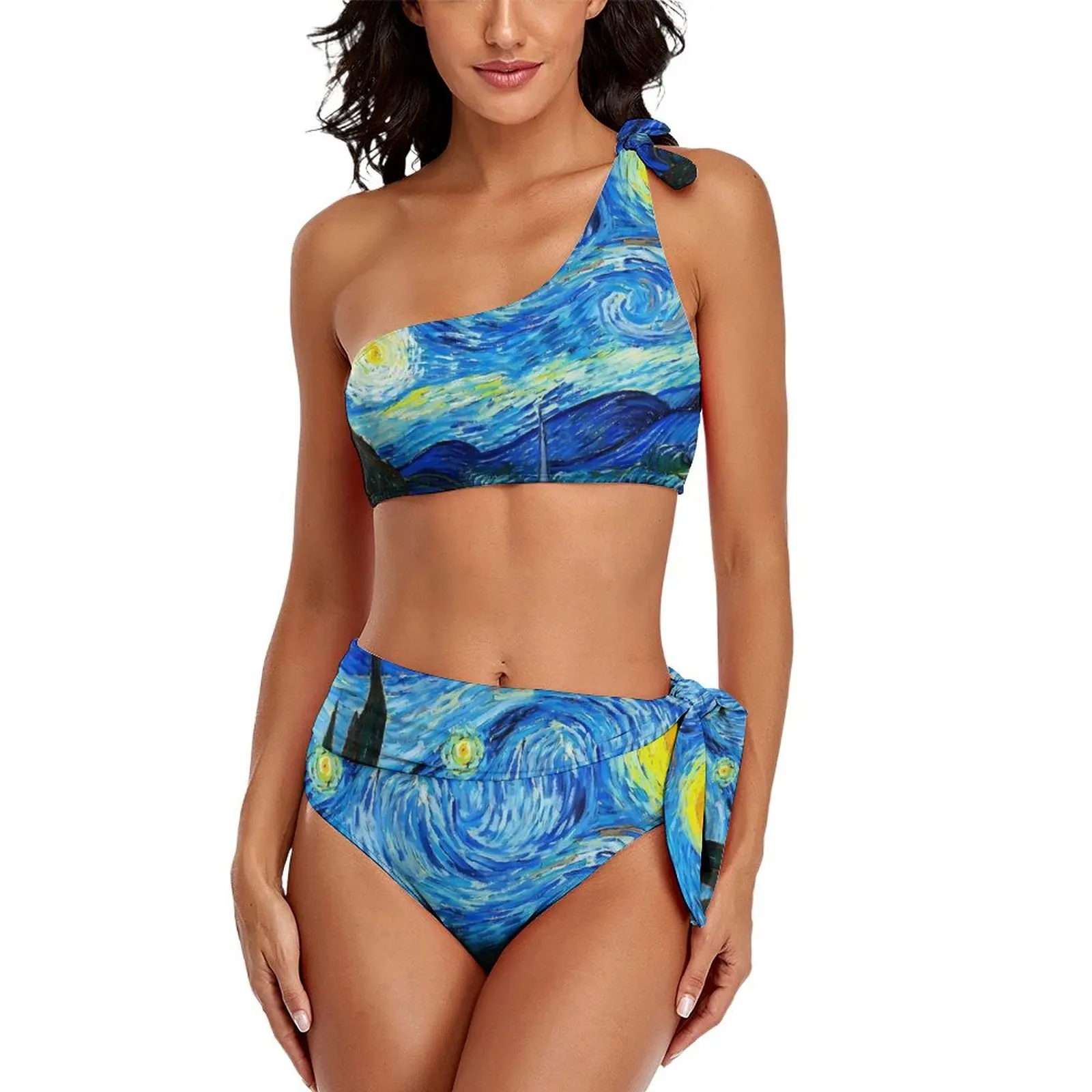Sexy Van Gogh Bikini Swimsuit Starry Night Print Swimwear One Shoulder Retro Bikini Set With Ties Swimsuits
Sexy Van Gogh Bikini Swimsuit Starry Night Print Swimwear One Shoulder Retro Bikini Set With Ties Swimsuits