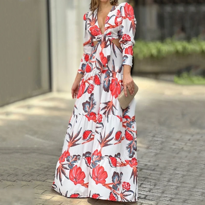 Spring Women Maxi Dress Sexy Fashion V Neck Puff Sleeves Lace Up Nipped Waist Backless Printing Party Dresses High Streetwear
Spring Women Maxi Dress Sexy Fashion V Neck Puff Sleeves Lace Up Nipped Waist Backless Printing Party Dresses High Streetwear