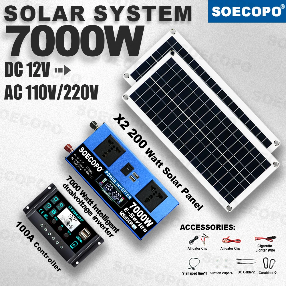 Power Bank Durable 7000W Peak Solar System Kit 2x200W Panel Controller Dual Voltage Inverter for Camp Home charger off grid fish
Power Bank Durable 7000W Peak Solar System Kit 2x200W Panel Controller Dual Voltage Inverter for Camp Home charger off grid fish