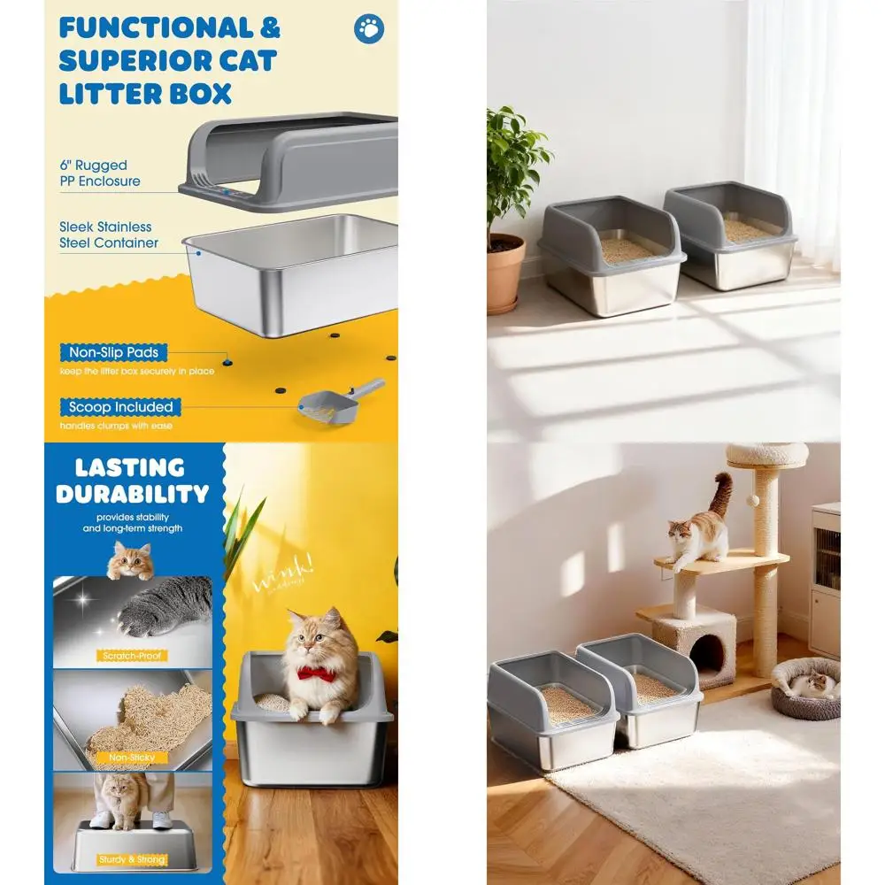 Set of 2 Non-Slip Stainless Steel Cat Litter Boxes with Easy Clean and Leak-Proof Design, Grey
Set of 2 Non-Slip Stainless Steel Cat Litter Boxes with Easy Clean and Leak-Proof Design, Grey