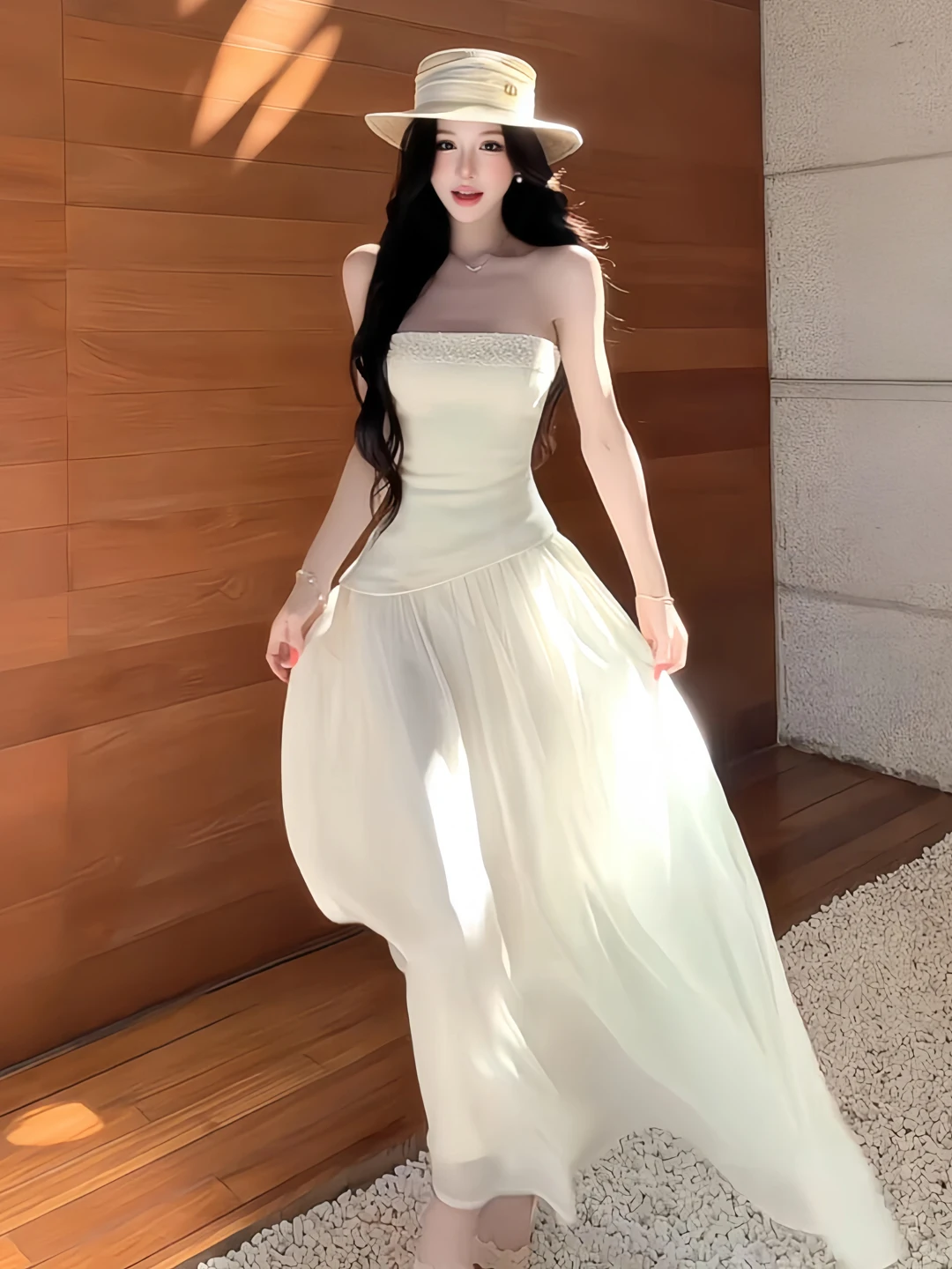 Elegant White Slimming Wrap Dress Women's Beach Vacation Style Sleeveless Gathered Waist Dress Casual Summer Dress
Elegant White Slimming Wrap Dress Women's Beach Vacation Style Sleeveless Gathered Waist Dress Casual Summer Dress