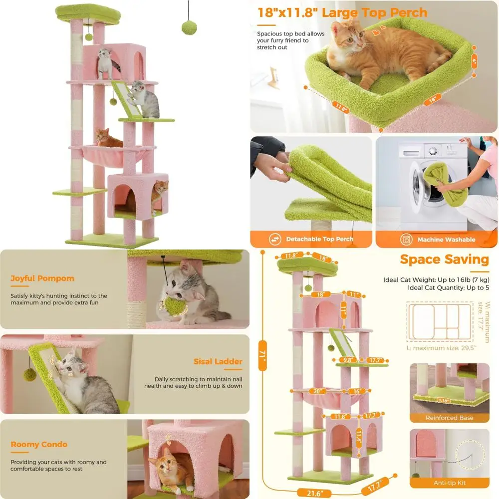 Large Indoor Cat Tower for Adult Cats - 71 Inch Multi-Level with Extra Large Hammock, 2 Caves, Spacious Play Area
Large Indoor Cat Tower for Adult Cats - 71 Inch Multi-Level with Extra Large Hammock, 2 Caves, Spacious Play Area