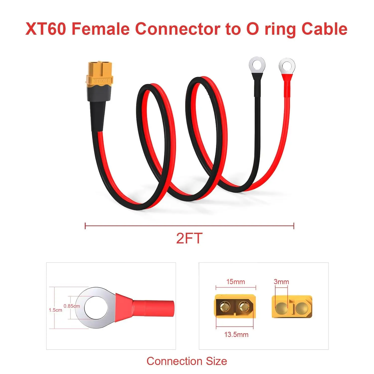 XT60 to O Ring Terminal Cable, 12AWG XT60 Female to O Ring Connector Cable with Tinned Pure Wire for RC Battery Solar Portable
XT60 to O Ring Terminal Cable, 12AWG XT60 Female to O Ring Connector Cable with Tinned Pure Wire for RC Battery Solar Portable