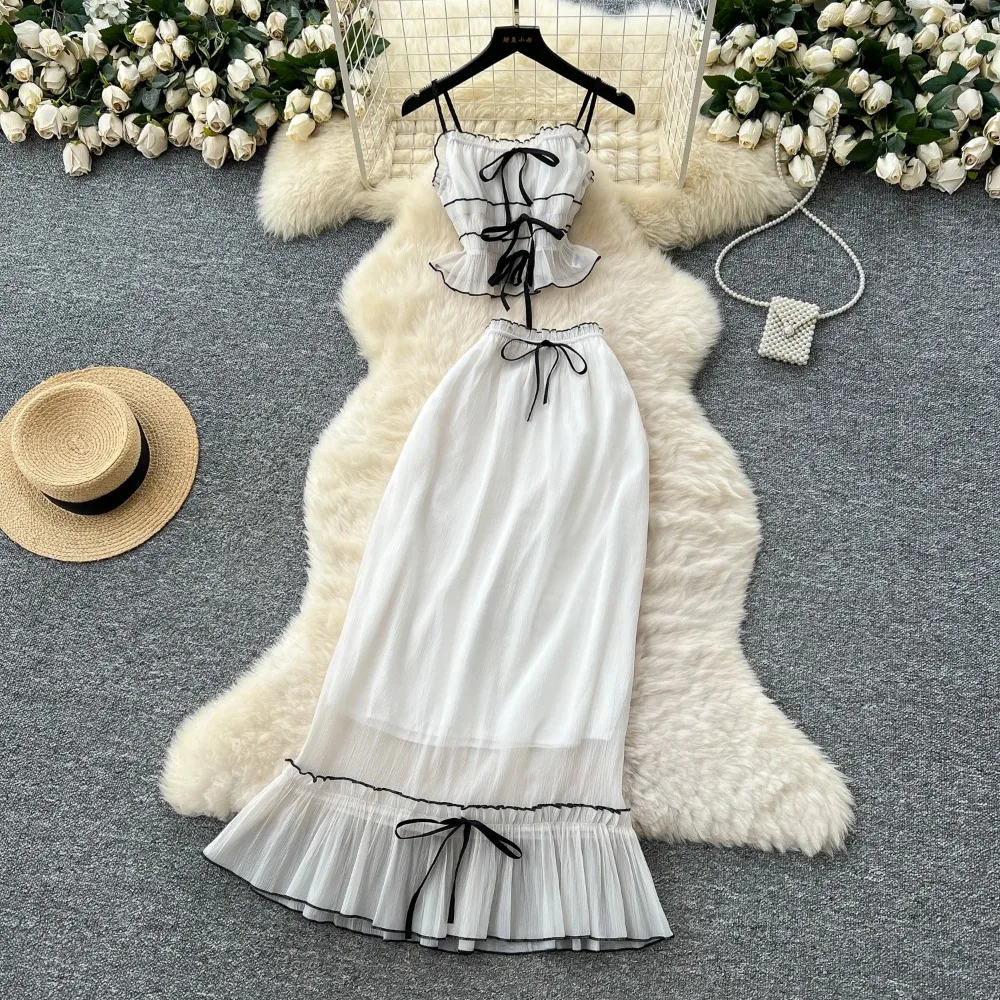 Women Summer striped mesh sleeveless Fashion Set Bow Strap Top Split Casual Two Piece Set
Women Summer striped mesh sleeveless Fashion Set Bow Strap Top Split Casual Two Piece Set