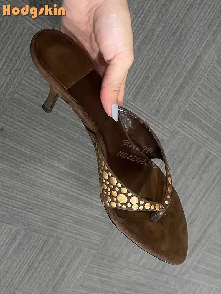 Retro Rivet Stiletto Slippers Brown Suede Round Toe Flip-flops Sandals Pull-on 2025 New Women Summer Outdoor Fashion Mules
Retro Rivet Stiletto Slippers Brown Suede Round Toe Flip-flops Sandals Pull-on 2025 New Women Summer Outdoor Fashion Mules