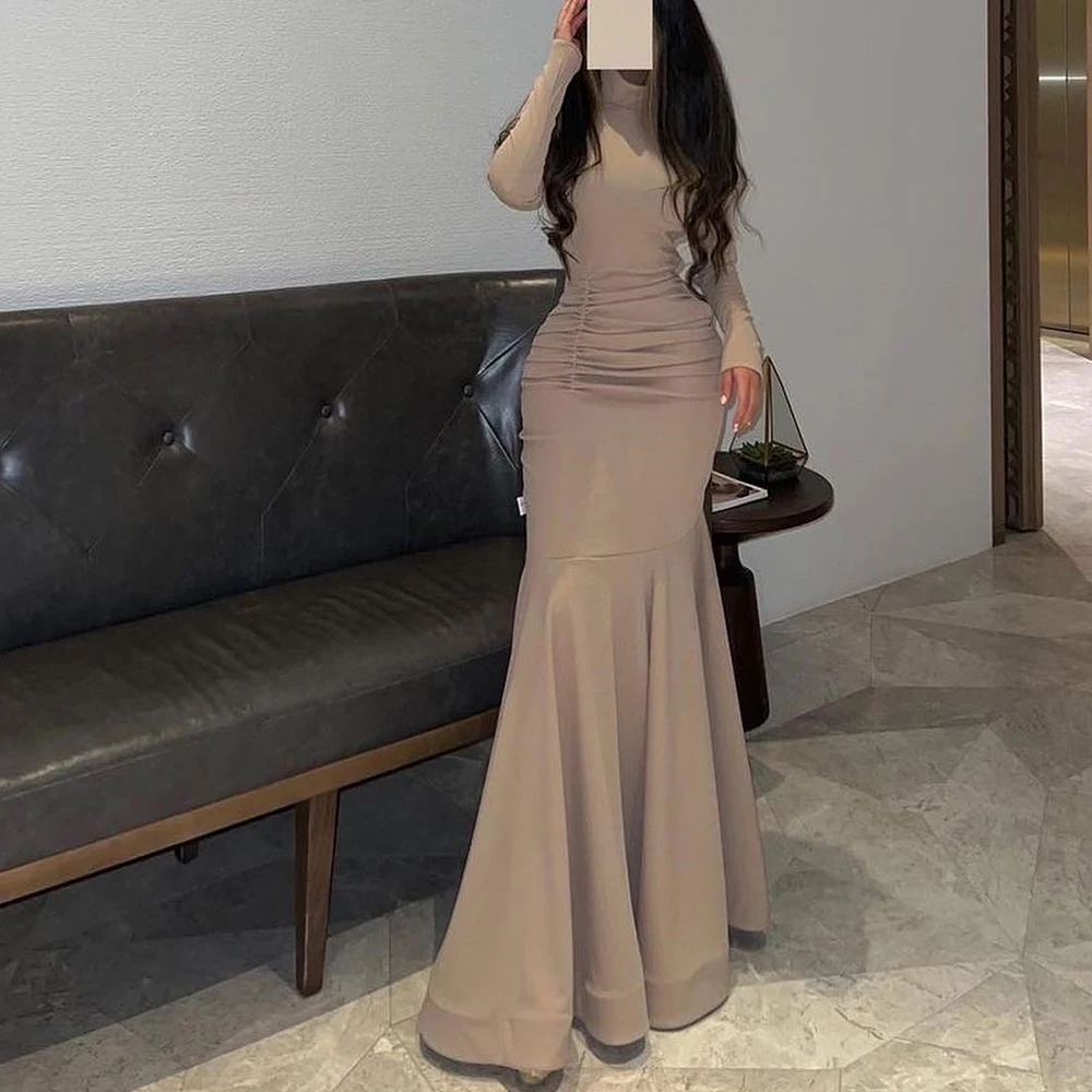 Dubai Evening Caftan Dress High Collar Long Sleeves Floor Length Solid Color Jersey Pleats Mermaid Dresses For Formal Occasions
Dubai Evening Caftan Dress High Collar Long Sleeves Floor Length Solid Color Jersey Pleats Mermaid Dresses For Formal Occasions