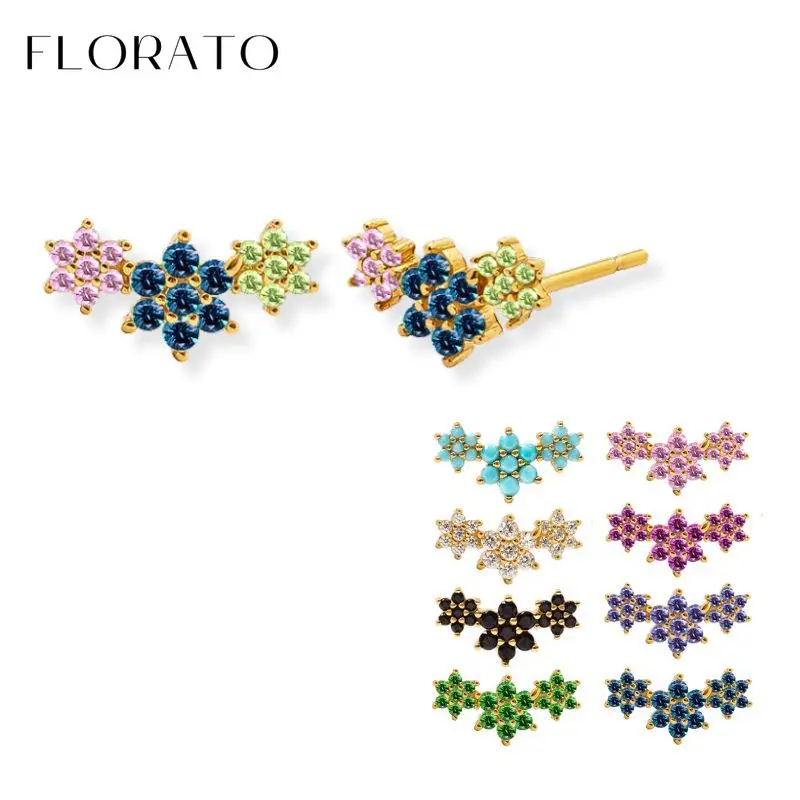 925 Sterling Silver Ear Needle With 3 Flowers Multi-color Zircon Earrings For Women Cute exquisite Studs Fashion Wedding Jewelry
925 Sterling Silver Ear Needle With 3 Flowers Multi-color Zircon Earrings For Women Cute exquisite Studs Fashion Wedding Jewelry