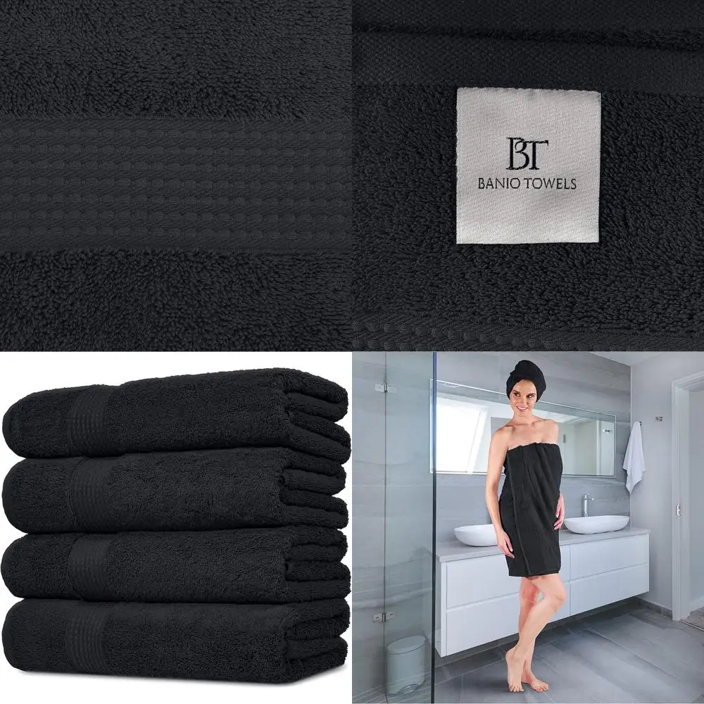 4-Piece Luxury 100% Turkish Cotton Bath Towel Set - Quick Dry, Ultra-Absorbent, Hotel Quality (Black)
4-Piece Luxury 100% Turkish Cotton Bath Towel Set - Quick Dry, Ultra-Absorbent, Hotel Quality (Black)