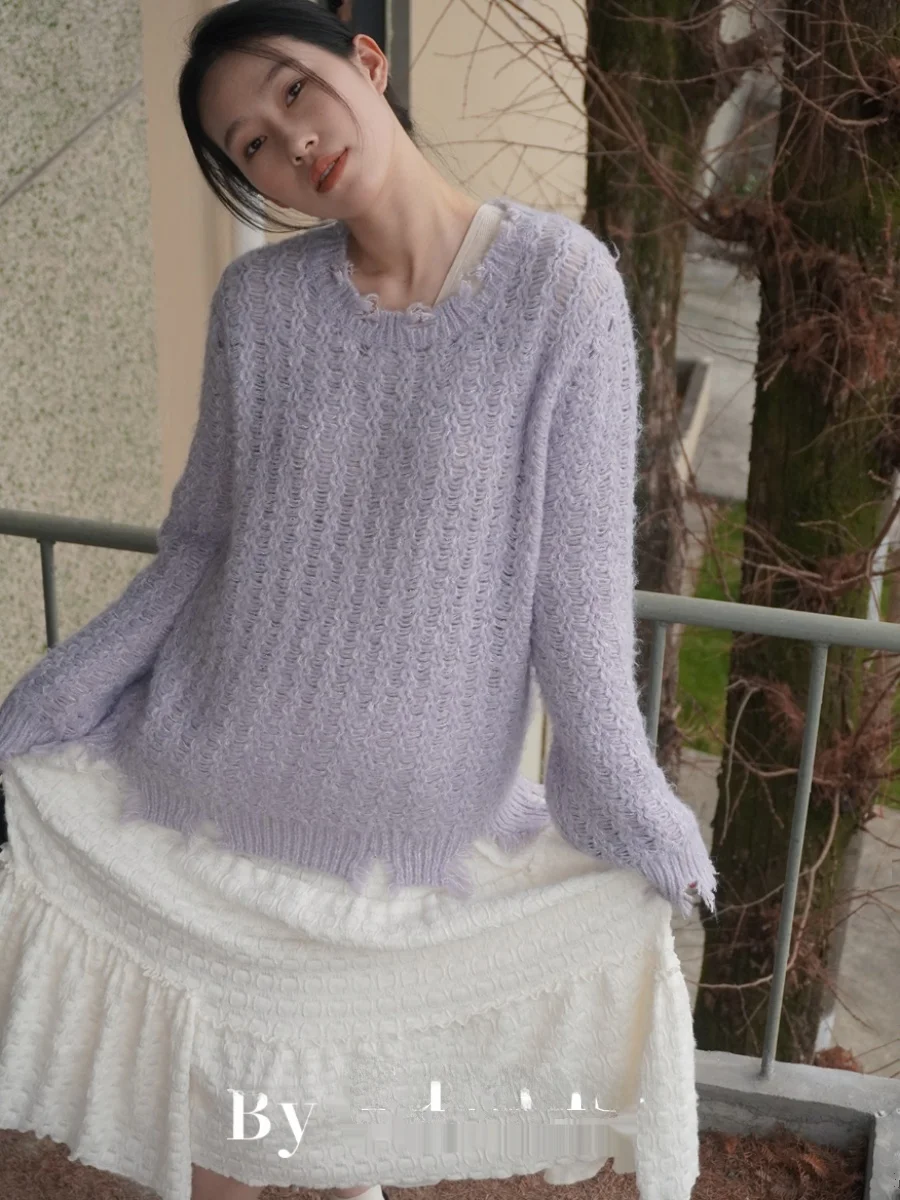 Turnns Purple Bellflower Hollow out Loose Comfortable Lazy Overhead Sweater Soft Skin-Friendly Long Sleeve Mid-Length Coat
Turnns Purple Bellflower Hollow out Loose Comfortable Lazy Overhead Sweater Soft Skin-Friendly Long Sleeve Mid-Length Coat