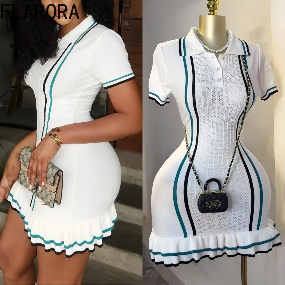 FLARORA Vintage Stripe Knit Mini Dress Woman Polo Neck Short Sleeve Slim Ruffle Dresses Elegant Female Street Bodycon Vestidos
FLARORA Vintage Stripe Knit Mini Dress Woman Polo Neck Short Sleeve Slim Ruffle Dresses Elegant Female Street Bodycon Vestidos