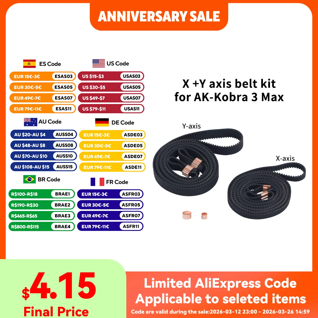 X +Y axis Belt Kit For Anycubic Kobra 3 Max High Quality and Accurate Delivery X +Y axis Belt Kit For 3D Printer Parts
X +Y axis Belt Kit For Anycubic Kobra 3 Max High Quality and Accurate Delivery X +Y axis Belt Kit For 3D Printer Parts