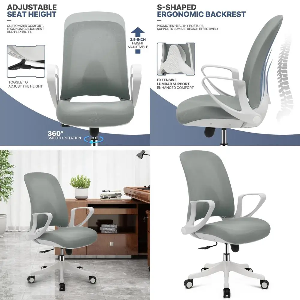 Регулируемое эргономичное кресло с сетчатой спинкой, поясничной поддержкой и откидными подлокотниками, поворотное рабочее кресло для домашнего офиса, серое
Регулируемое эргономичное кресло с сетчатой спинкой, поясничной поддержкой и откидными подлокотниками, поворотное рабочее кресло для домашнего офиса, серое
