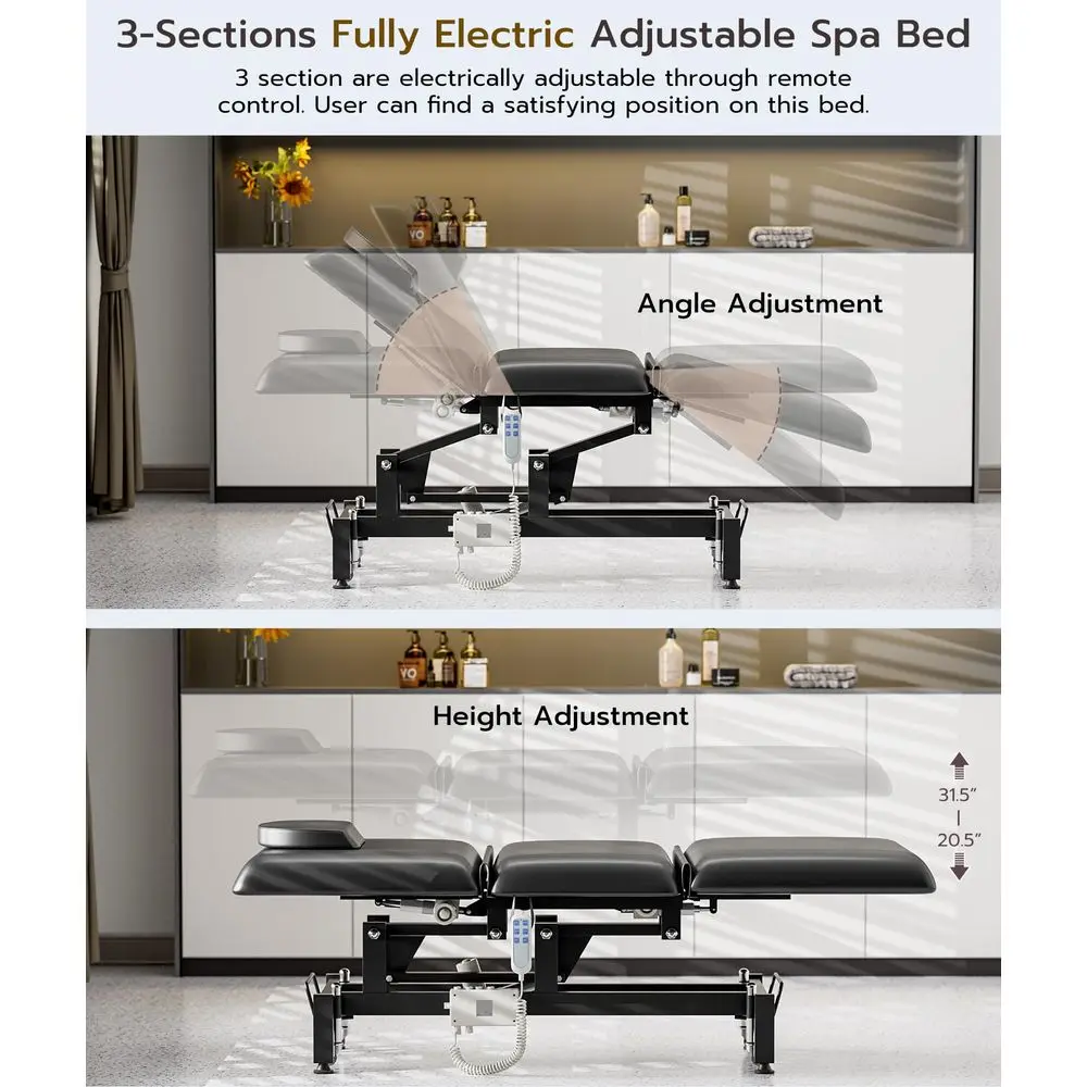 Fully Electrical Massage Table Bed with Wheels and Stool, 3Section Adjustable Medical Treatment Table for Clients, Esthetician
Fully Electrical Massage Table Bed with Wheels and Stool, 3Section Adjustable Medical Treatment Table for Clients, Esthetician