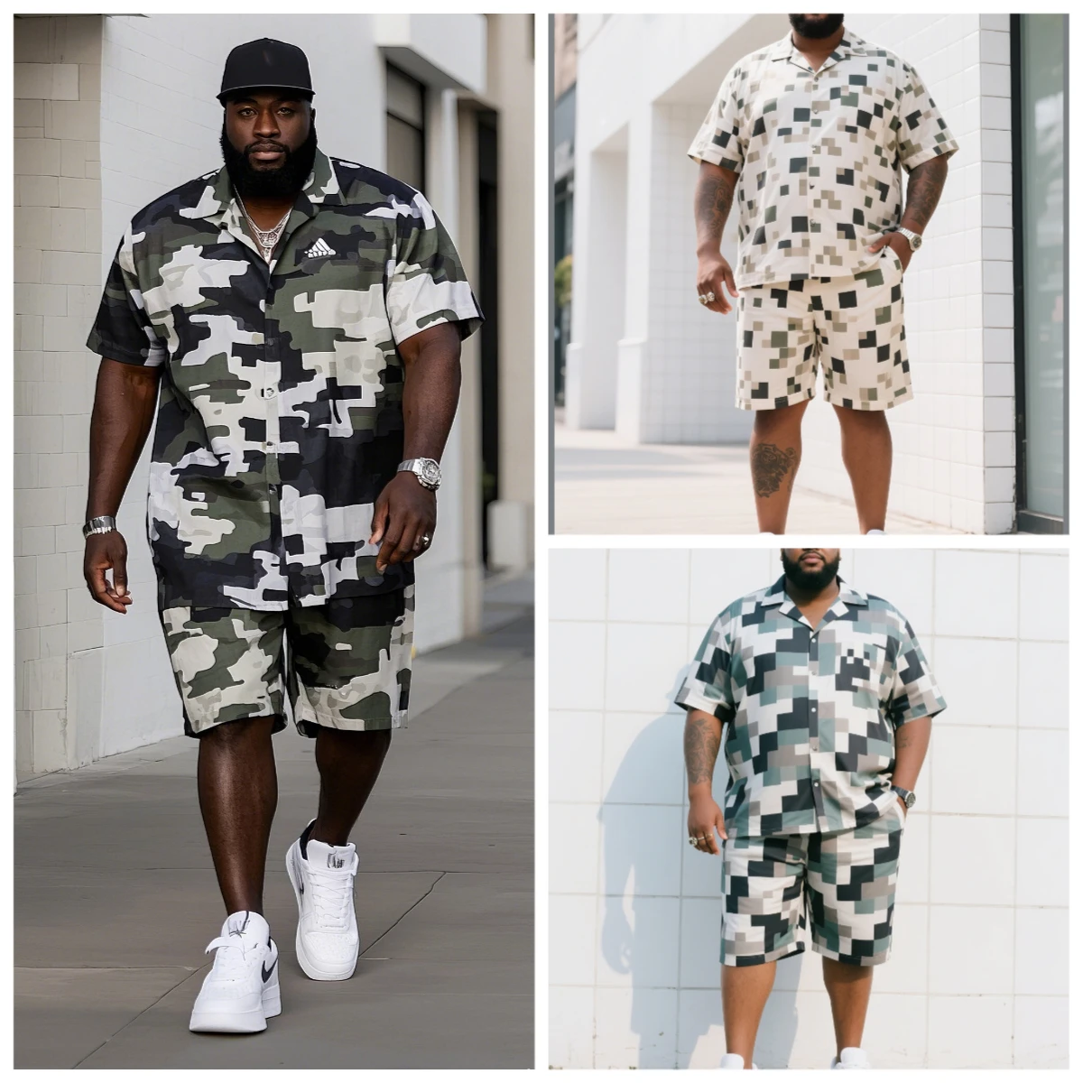 S-9XL Big and Tall Men Camo Checkerboard Print Oversized Shirt Shorts Set Multi-Color Casual 2-Piece Outfit
S-9XL Big and Tall Men Camo Checkerboard Print Oversized Shirt Shorts Set Multi-Color Casual 2-Piece Outfit