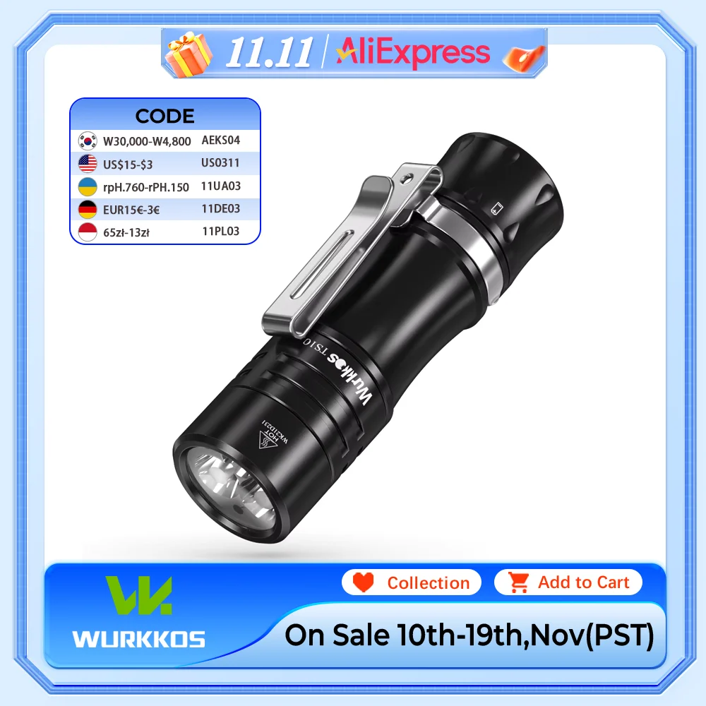 Wurkkos New TS10 V2 14500 Powerful Mini EDC Flashlight with 3* 90 CRI LEDs and 3* RGB Aux LEDs Anduril 2.0 Max 1400lm IPX8 Torch
Wurkkos New TS10 V2 14500 Powerful Mini EDC Flashlight with 3* 90 CRI LEDs and 3* RGB Aux LEDs Anduril 2.0 Max 1400lm IPX8 Torch