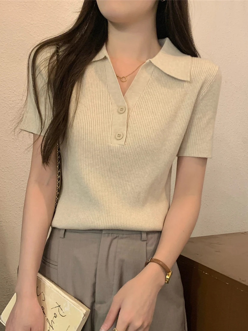 Summer 2026 Women's Slim Fit Short Sleeve Knit Neck T-Shirt Soft Medium Korean Style Casual Wear Daily Pure Color Top
Summer 2026 Women's Slim Fit Short Sleeve Knit Neck T-Shirt Soft Medium Korean Style Casual Wear Daily Pure Color Top