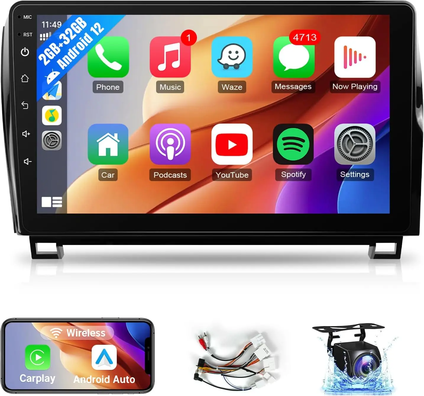 Автомобильный радиоприемник для Toyota Tundra 2007-2013, Sequoia 2008-2018, сенсорный экран 10,1 дюйма с беспроводным CarPlay, Android Auto, BT/WiFi, GPS, B
Автомобильный радиоприемник для Toyota Tundra 2007-2013, Sequoia 2008-2018, сенсорный экран 10,1 дюйма с беспроводным CarPlay, Android Auto, BT/WiFi, GPS, B