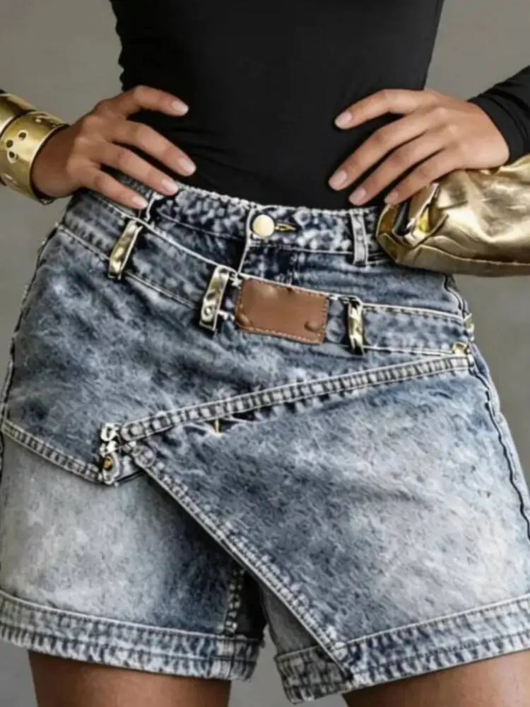 SHENGPALAE European And American Style Patchwork Button Up Short Jeans For Women Spring 2026 New 05E02506 15 S19f576ba5a604fd7bb48d29e6a935503t