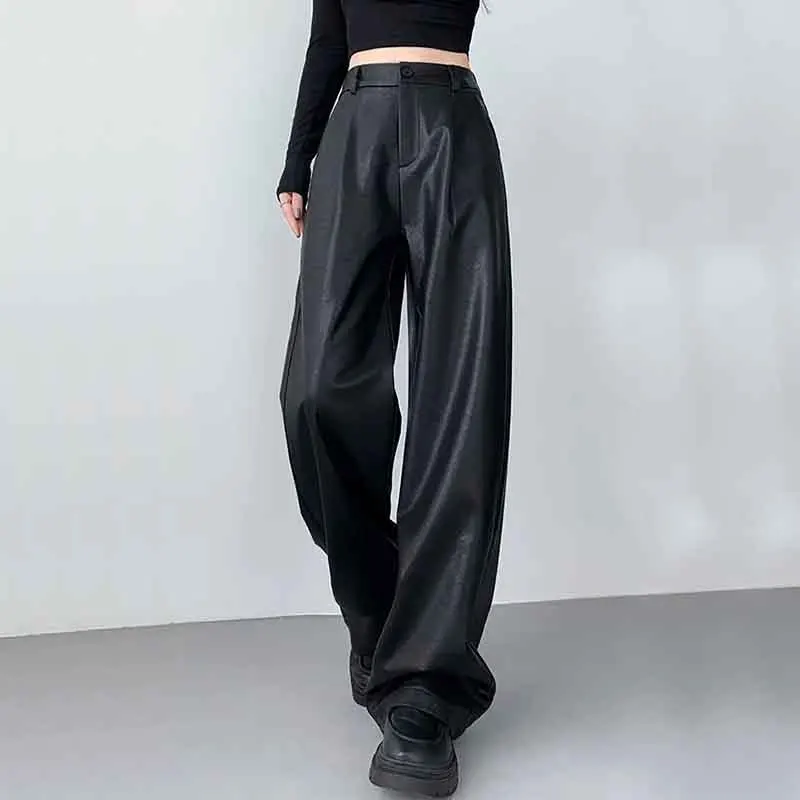 Zoki High Waist Pu Straight Pants Women Autumn Fashion Streetwear Baggy Black Trousers Korean Faux Leather Wide Leg Pants New
Zoki High Waist Pu Straight Pants Women Autumn Fashion Streetwear Baggy Black Trousers Korean Faux Leather Wide Leg Pants New