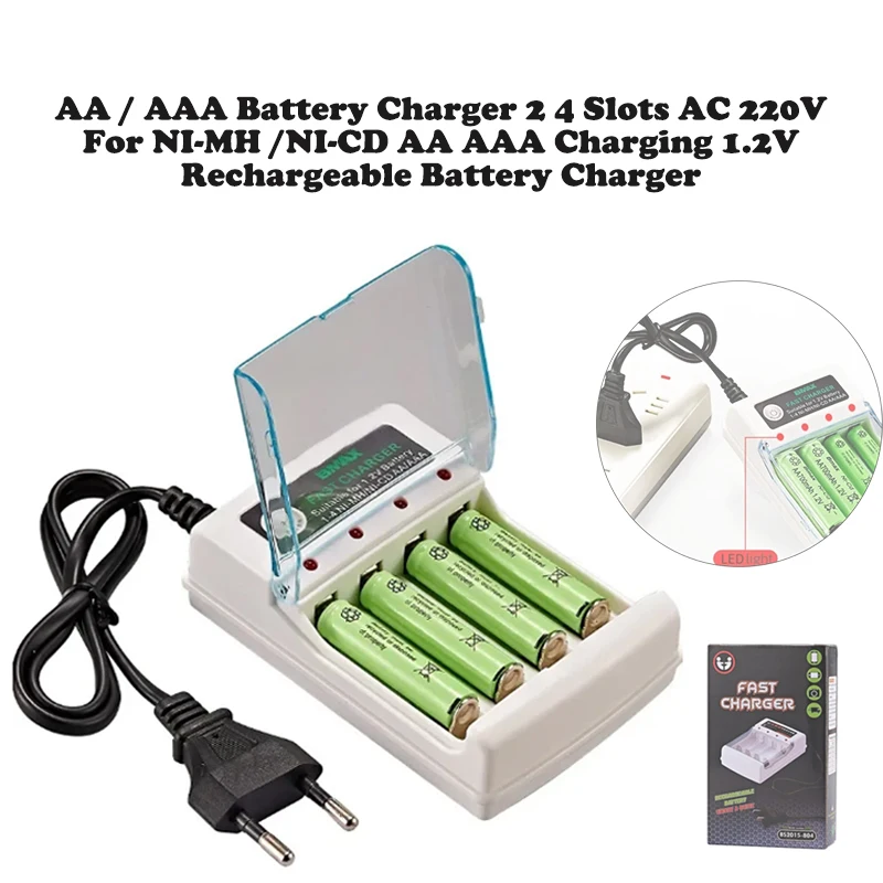 AA / AAA Battery Charger 2 4 Slots AC 220V For NI-MH /NI-CD AA AAA Charging 1.2V Rechargeable Battery Charger
AA / AAA Battery Charger 2 4 Slots AC 220V For NI-MH /NI-CD AA AAA Charging 1.2V Rechargeable Battery Charger