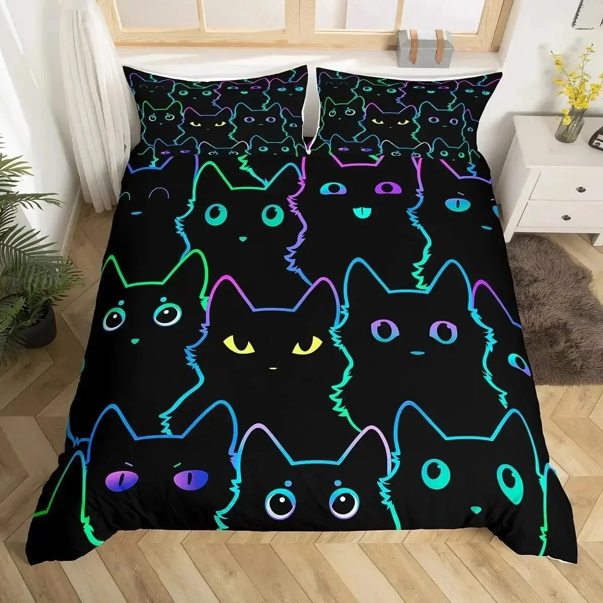 Cartoon Black Cat Duvet Cover Watercolor Flower Bedding Set Pet Animals Botanical Comforter Cover Romantic Rustic Quilt Cover
Cartoon Black Cat Duvet Cover Watercolor Flower Bedding Set Pet Animals Botanical Comforter Cover Romantic Rustic Quilt Cover
