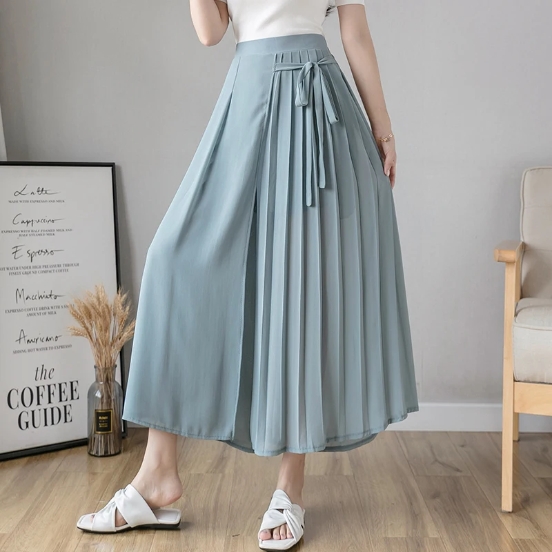 Pleated Chiffon Long Skirts Pants Summer Women Chic Design Culottes Draw String Waist Office Lady Streetwear Business Work Wear
Pleated Chiffon Long Skirts Pants Summer Women Chic Design Culottes Draw String Waist Office Lady Streetwear Business Work Wear