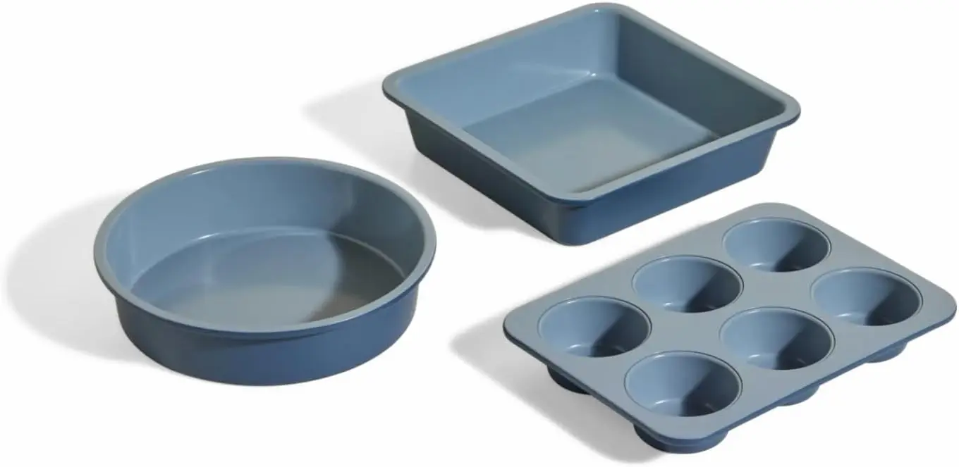 3-Piece Ceramic Nonstick Bakeware Set: 8" Round, 8" Square, 6-Cup Muffin Pan, Oven-Safe to 450°F, Blue Salt
3-Piece Ceramic Nonstick Bakeware Set: 8" Round, 8" Square, 6-Cup Muffin Pan, Oven-Safe to 450°F, Blue Salt