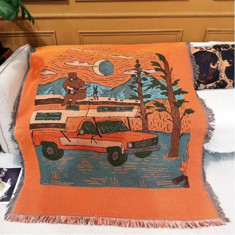 Orange Fringed Camping Throw Blanket Adorable Bear Playing Instrument Nature Scene Cartoon for Outdoor Adventure Cozy Home Decor
Orange Fringed Camping Throw Blanket Adorable Bear Playing Instrument Nature Scene Cartoon for Outdoor Adventure Cozy Home Decor
