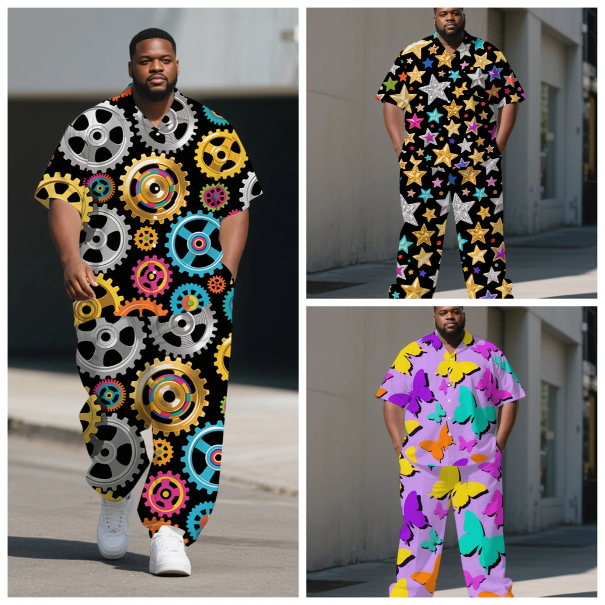 S-9XL Men's Summer Star Butterfly Pinwheel Gear Print Oversized Shirt & Pants Set Multi-Design Casual 2-Piece Outfit
S-9XL Men's Summer Star Butterfly Pinwheel Gear Print Oversized Shirt & Pants Set Multi-Design Casual 2-Piece Outfit
