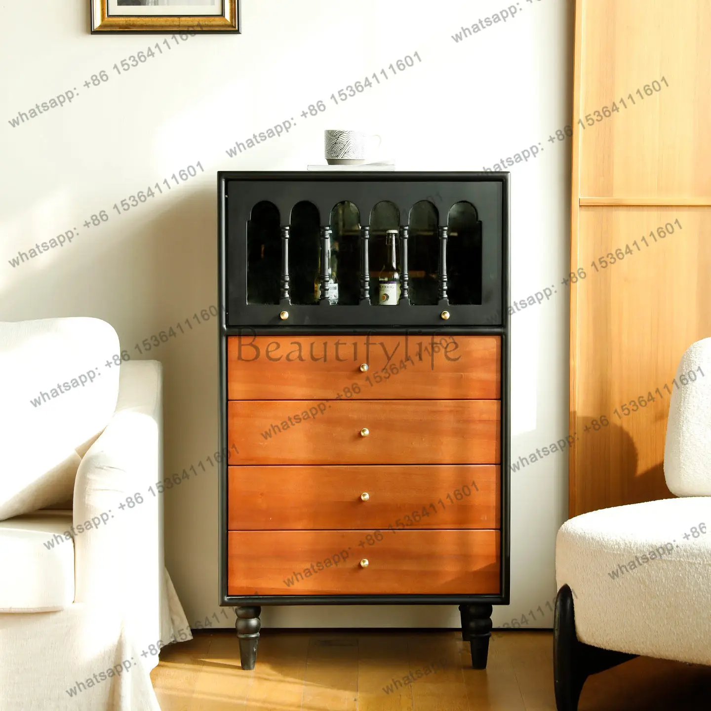French retro down-turn door chest cabinet solid wood drawer living room small side cabinet
French retro down-turn door chest cabinet solid wood drawer living room small side cabinet