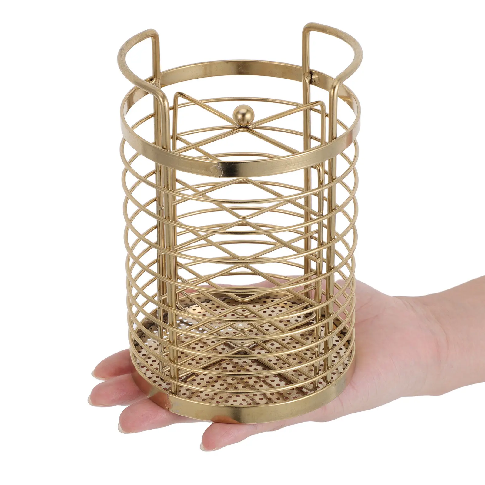Stainless Steel Gold Kitchen Utensil Caddy Rotating Base 4 Divided Compartments Ventilated Mesh Design Countertop Cutlery Holder
Stainless Steel Gold Kitchen Utensil Caddy Rotating Base 4 Divided Compartments Ventilated Mesh Design Countertop Cutlery Holder
