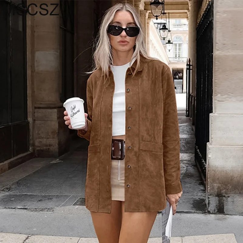 Brown Suede Jacket Women Long Sleeve Button Up Shirt Jacket Vintage Windbreaker Jacket Autumn Winter Coat Woman 2025
Brown Suede Jacket Women Long Sleeve Button Up Shirt Jacket Vintage Windbreaker Jacket Autumn Winter Coat Woman 2025