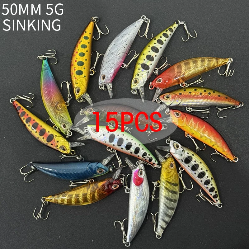 15pcs Fishing Lure Set 50mm 5g Sinking Minnow Fishing Suit WobblersPesca 낚시용품 Stream Perch Fishing Equipment
15pcs Fishing Lure Set 50mm 5g Sinking Minnow Fishing Suit WobblersPesca 낚시용품 Stream Perch Fishing Equipment
