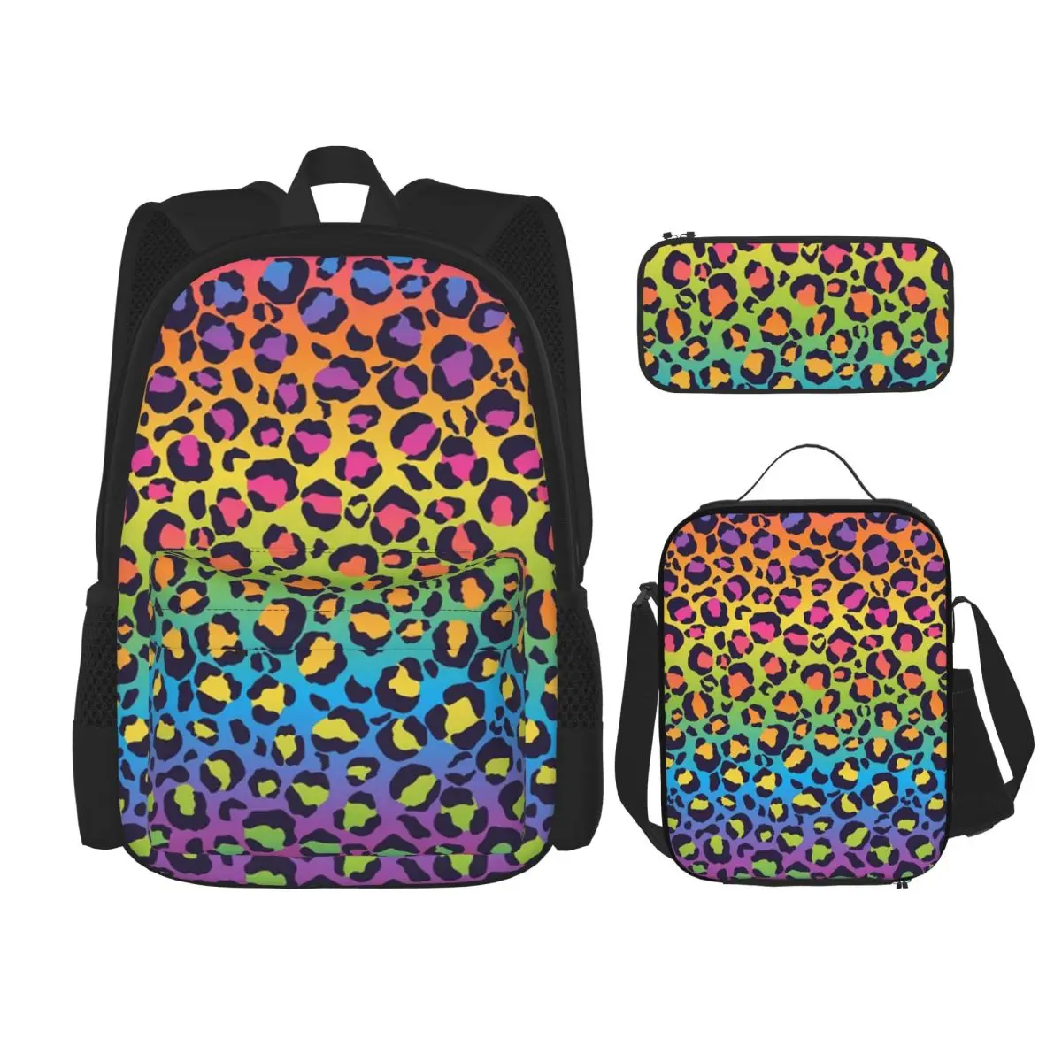 Bright Rainbow Ombre Gradient Leopard Backpacks Students Bookbag School Bags Rucksack Lunch Bag Pen Bag Three-Piece Set
Bright Rainbow Ombre Gradient Leopard Backpacks Students Bookbag School Bags Rucksack Lunch Bag Pen Bag Three-Piece Set