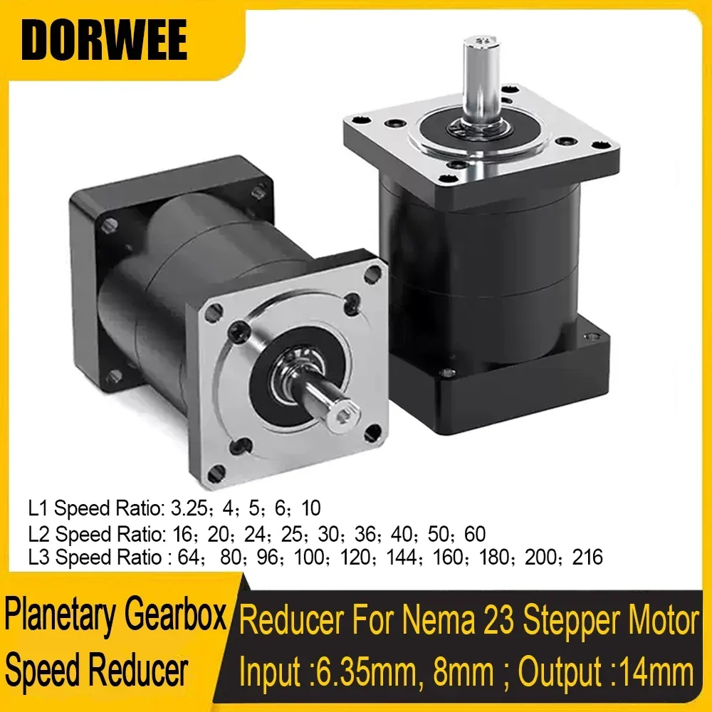 Планетарный редуктор Nema23, понижающий редуктор скорости, вал 14 мм, фланец 57 мм, редуктор для шагового двигателя, планетарная передача
Планетарный редуктор Nema23, понижающий редуктор скорости, вал 14 мм, фланец 57 мм, редуктор для шагового двигателя, планетарная передача