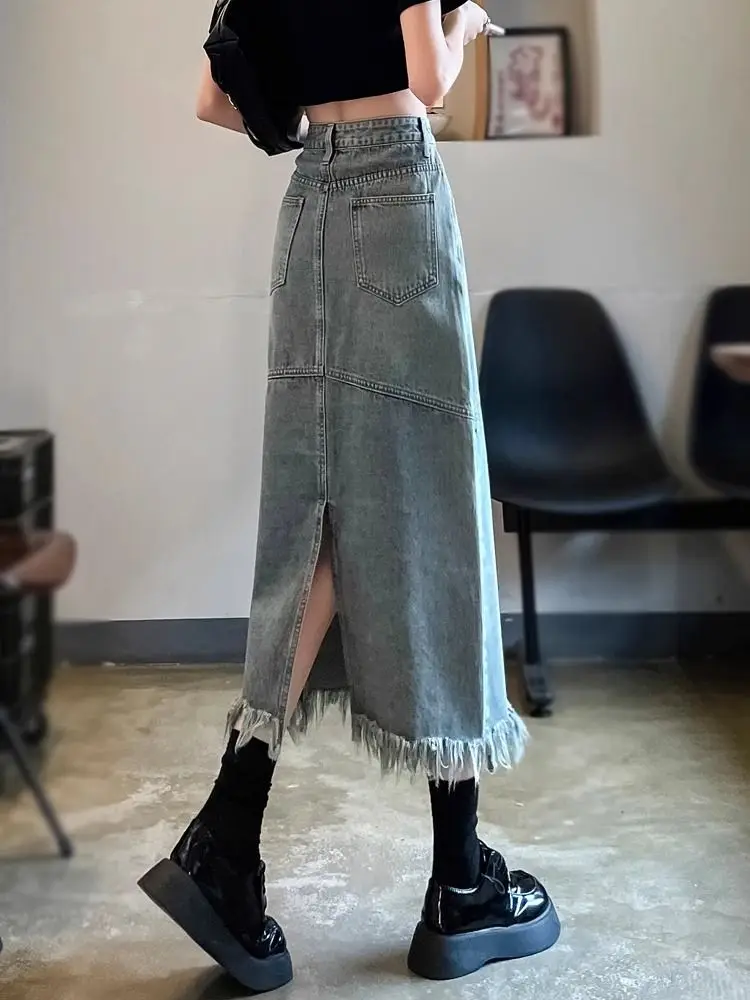 Korean Tassel Spliced Vent Long Jeans Skirt Women High-waisted Slim A-line Wrap Hip Denim Skirt Summer Girls Retro Clothing
Korean Tassel Spliced Vent Long Jeans Skirt Women High-waisted Slim A-line Wrap Hip Denim Skirt Summer Girls Retro Clothing
