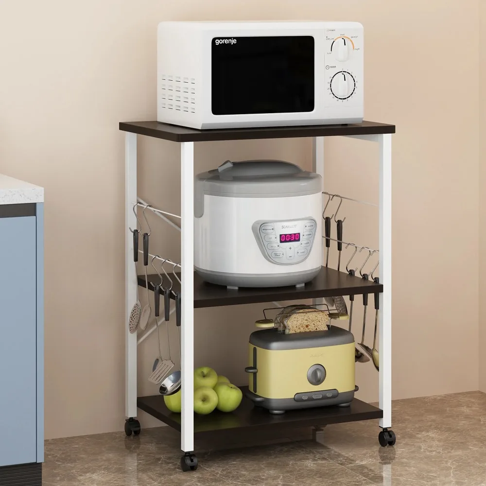 3-Tier Multifunctional Kitchen Cart Microwave Oven Stand Bakers Rack Kitchen Island Utility Cart with 10 Hooks , Black/White
3-Tier Multifunctional Kitchen Cart Microwave Oven Stand Bakers Rack Kitchen Island Utility Cart with 10 Hooks , Black/White