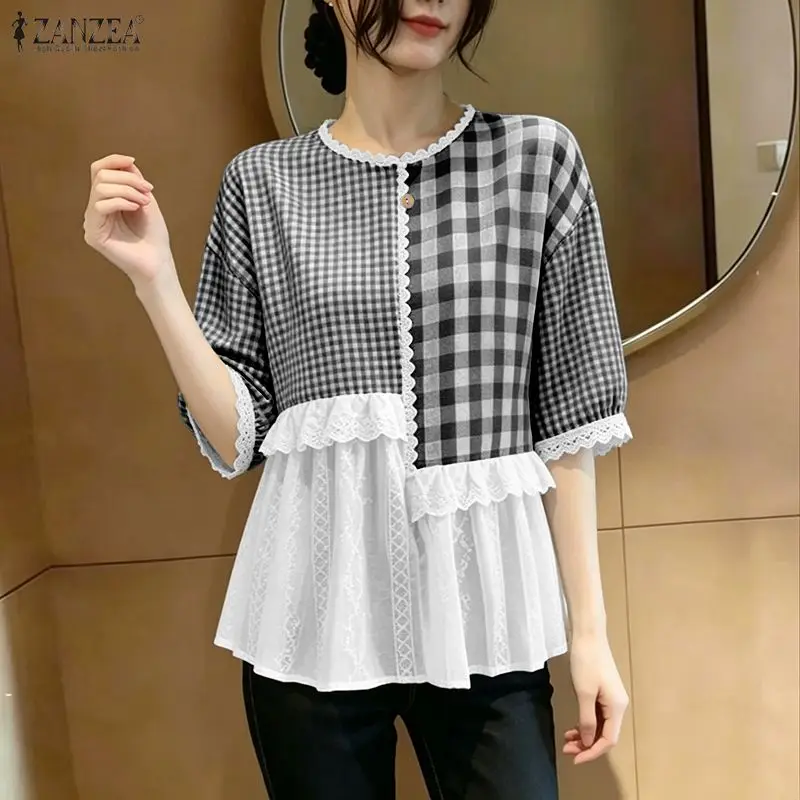 Women Summer Patchwork Blouse 2026 ZANZEA Stylish O Neck Short Sleeve Plaid Tops Elegant Work Shirt Casual Holiday Blusas Mujer
Women Summer Patchwork Blouse 2026 ZANZEA Stylish O Neck Short Sleeve Plaid Tops Elegant Work Shirt Casual Holiday Blusas Mujer