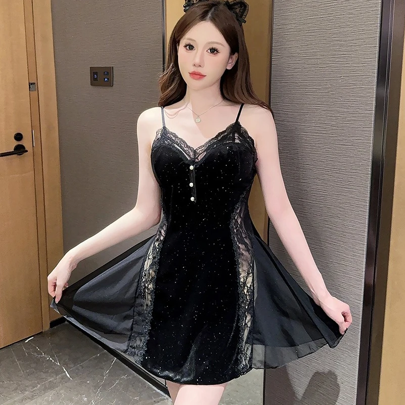 Lace Velour Nightgown Dress Sexy Strap Nightdress Loungewear Womens Chemise Sleepwear Lingerie Women Dressing Gown Sleepdress
Lace Velour Nightgown Dress Sexy Strap Nightdress Loungewear Womens Chemise Sleepwear Lingerie Women Dressing Gown Sleepdress