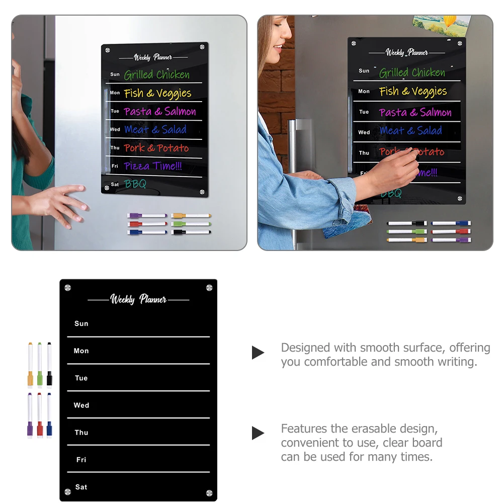 1 set Magnetic Note Board Acrylic Daily Planner Weekly Schedule Black Plan Fridge Board Magnetic Dry Erase Reusable Wall Mount
1 set Magnetic Note Board Acrylic Daily Planner Weekly Schedule Black Plan Fridge Board Magnetic Dry Erase Reusable Wall Mount