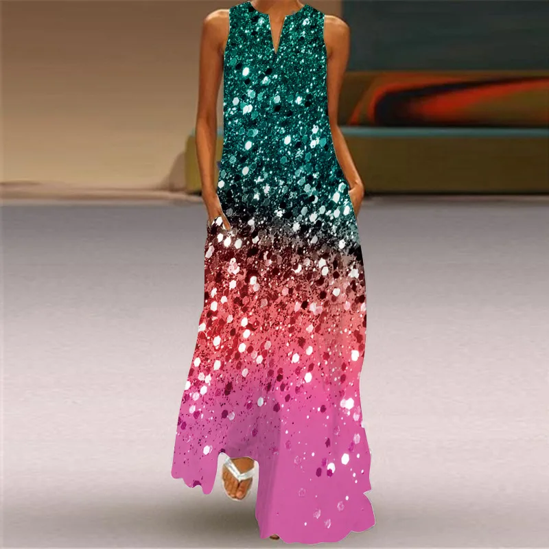 Summer Women's Retro Sleeveless V-neck Pullover Printed Sexy Dress Long Skirt Women's Loose Waist Pocket Oversized Swing Skirt
Summer Women's Retro Sleeveless V-neck Pullover Printed Sexy Dress Long Skirt Women's Loose Waist Pocket Oversized Swing Skirt