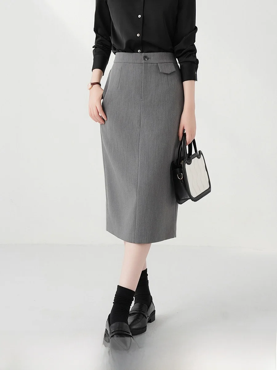 Gray A-Line Skirt for Women Commute Professional Slimming Suit Style High Waist Polyester Fabric Back Split Straight Tube
Gray A-Line Skirt for Women Commute Professional Slimming Suit Style High Waist Polyester Fabric Back Split Straight Tube