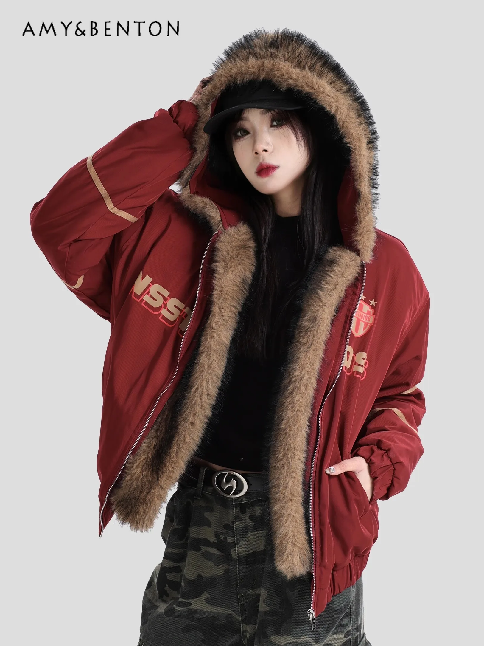 Winter American Style Women's Red Thickened Letter Print Hooded Cotton Jacket Couple Military Green Loose Casual Cotton Jacket
Winter American Style Women's Red Thickened Letter Print Hooded Cotton Jacket Couple Military Green Loose Casual Cotton Jacket