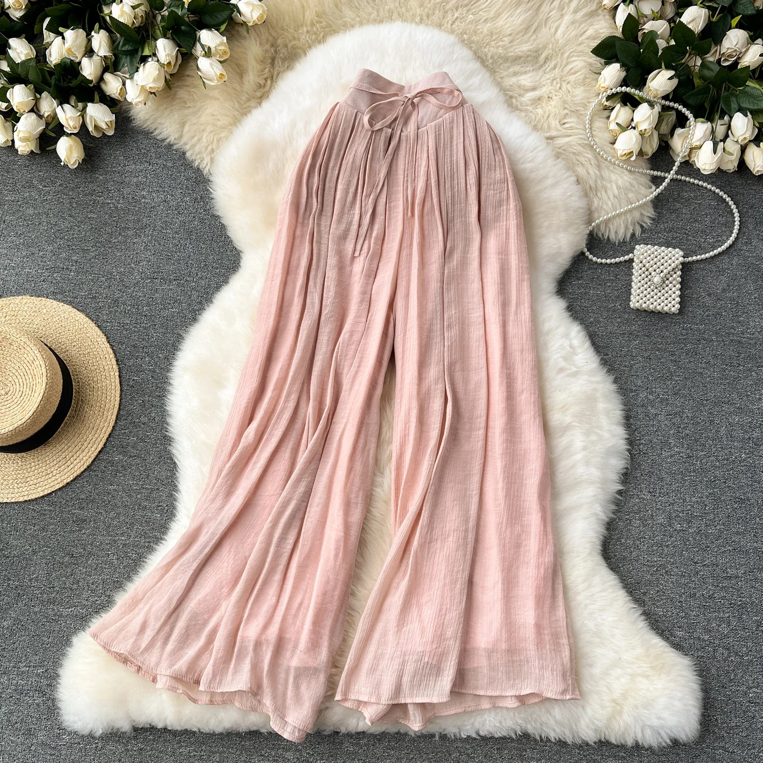 Basics Vintage Casual High Waist Chic Lace-up Chiffon Loose Wide Leg Pants Korean Streetwear High Street Summer Autumn Clothing
Basics Vintage Casual High Waist Chic Lace-up Chiffon Loose Wide Leg Pants Korean Streetwear High Street Summer Autumn Clothing