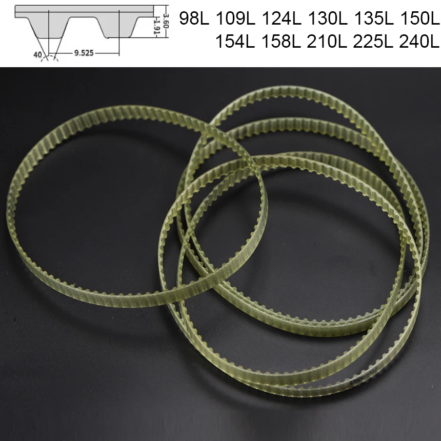 98L 109L 124L 130L 135L 150L 154L 158L 210L 225L 240L L 9.525mm Pitch PU Steel Wire Trapezoidal Cogged Synchronous Timing Belt
98L 109L 124L 130L 135L 150L 154L 158L 210L 225L 240L L 9.525mm Pitch PU Steel Wire Trapezoidal Cogged Synchronous Timing Belt